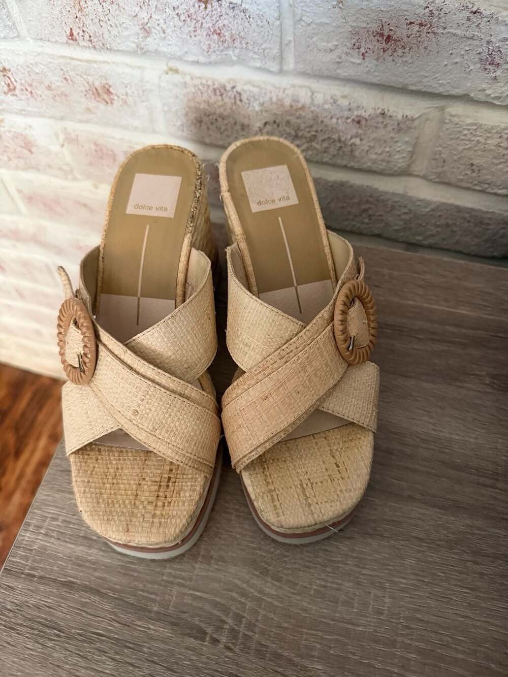 Dolce Vita Liesel Wedge Sandals Raffia Tan Size 8